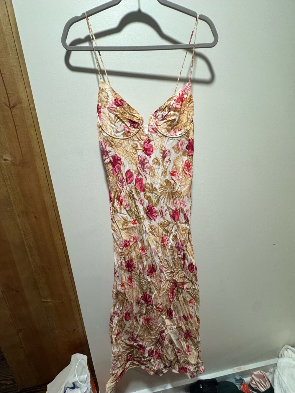 Astr Floral Maxi Slip Dress in Cream, Pink & Tan